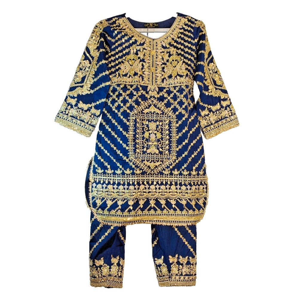 Nazila Couture size Small Embroidered Navy Blue Kurta & Salwar Set NWOT